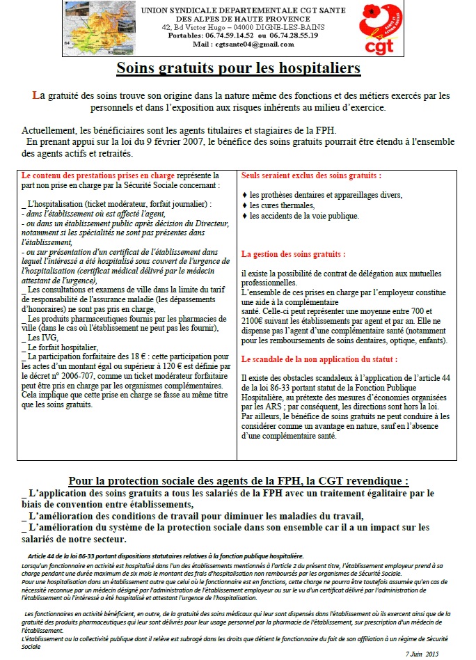 Tract CGT Soins gratuits FPH