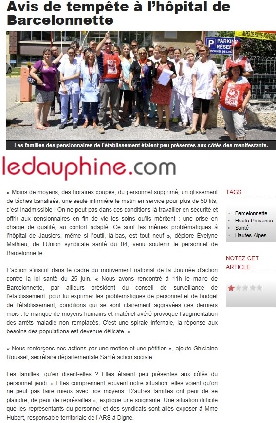 Article Le Dauphiné du 27 juin 2015