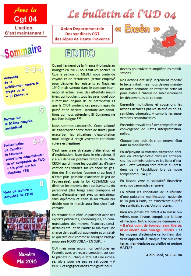 Sommaire journal UD CGT mai 2016