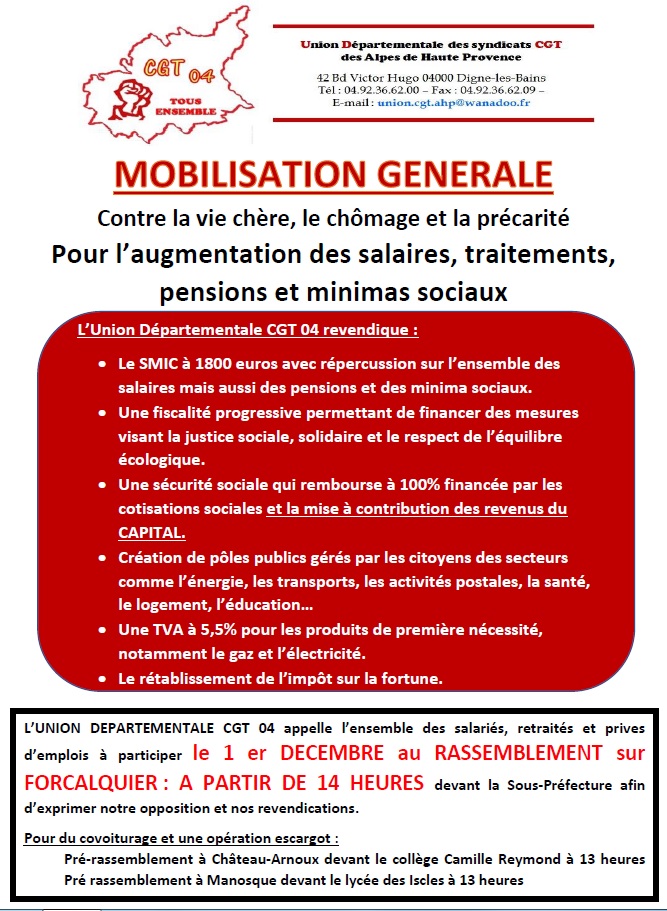 Mobilisation générale 1er décembre à Forcalquier