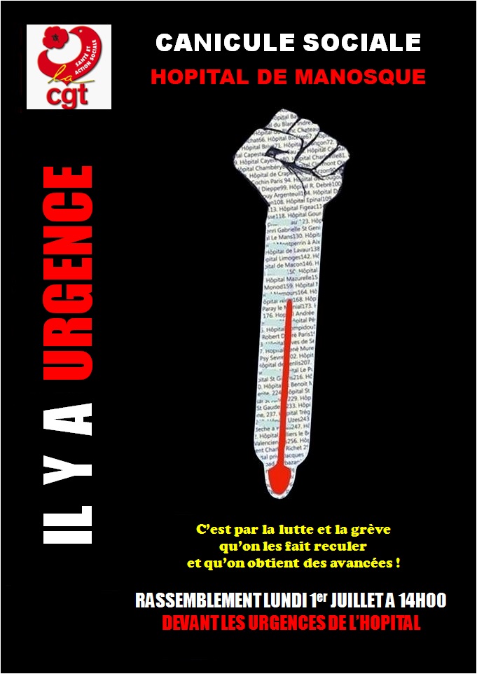 Affiche CGT Grève urgences hôpital Manosque