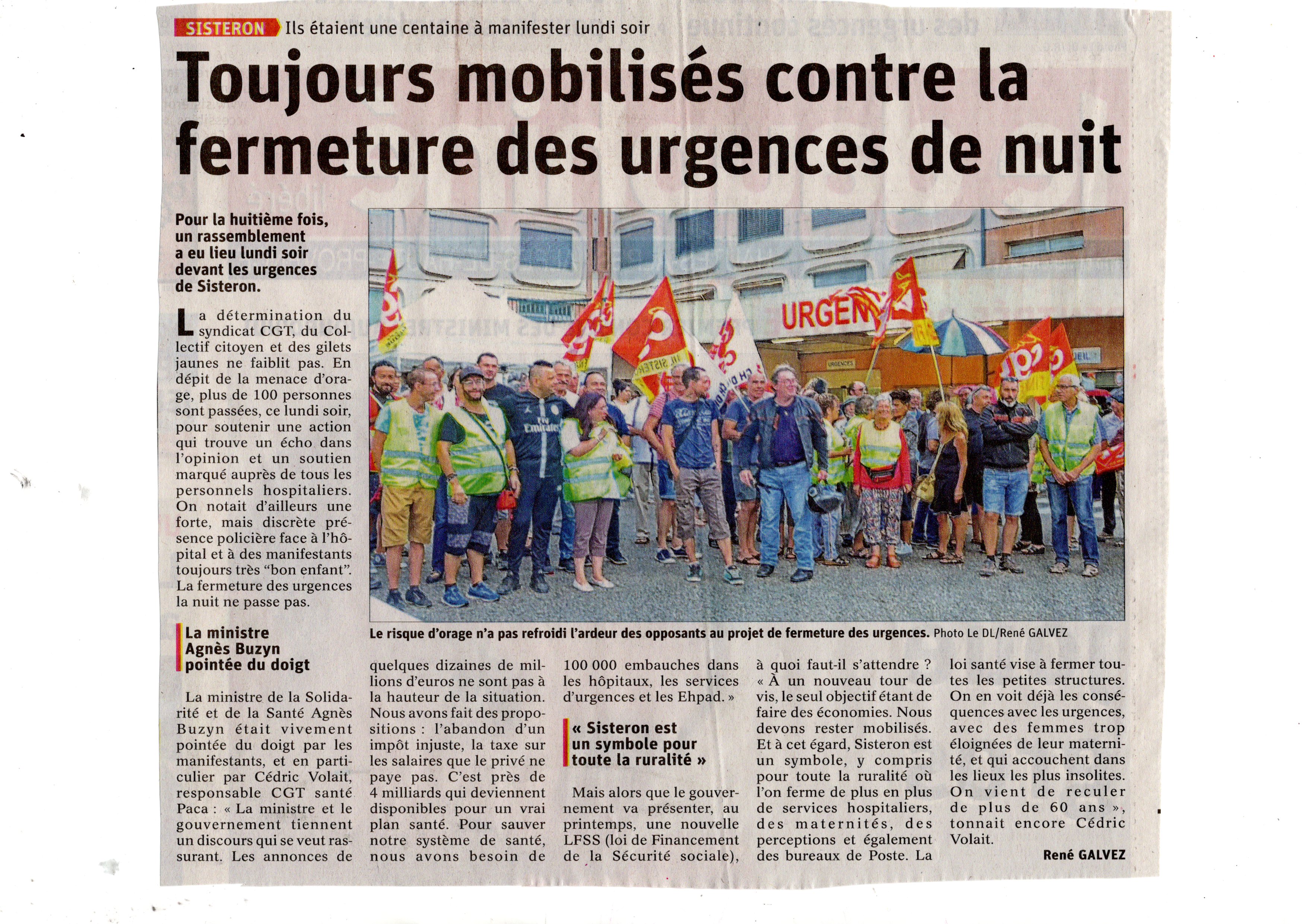 1157. Article Le Dauphiné du 21 août 2019 Urgences de Sisteron