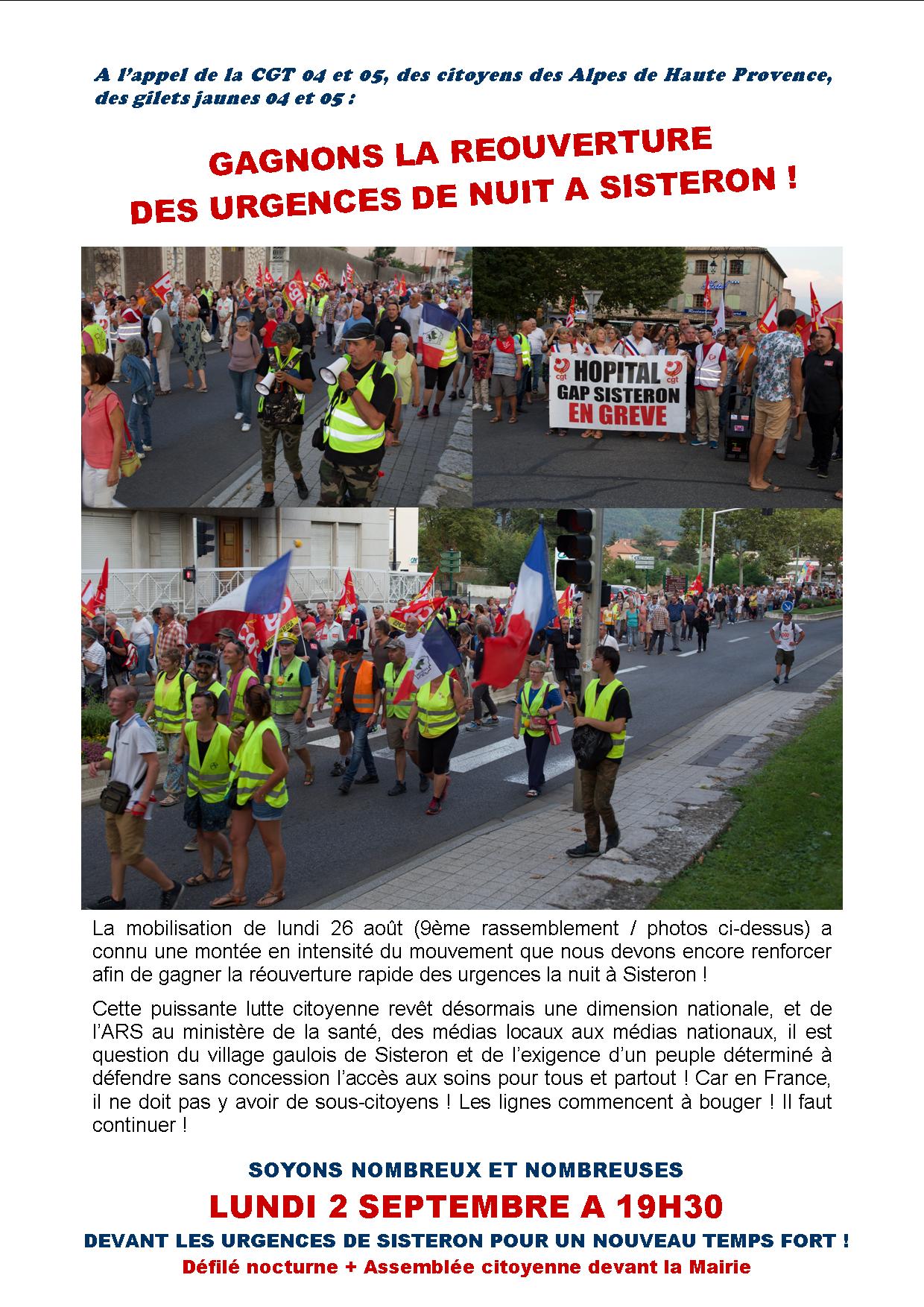 1160. Tract grève urgences Sisteron pour le 2 septembre 2019