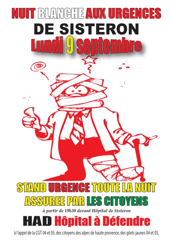 Tract nuit blanche Urgences de Sisteron le 9 septembre