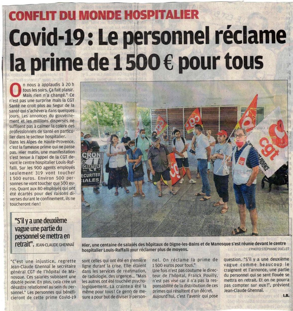 1269. Article La Provence du 1er juillet 2020 CGT Hôpital de Manosque