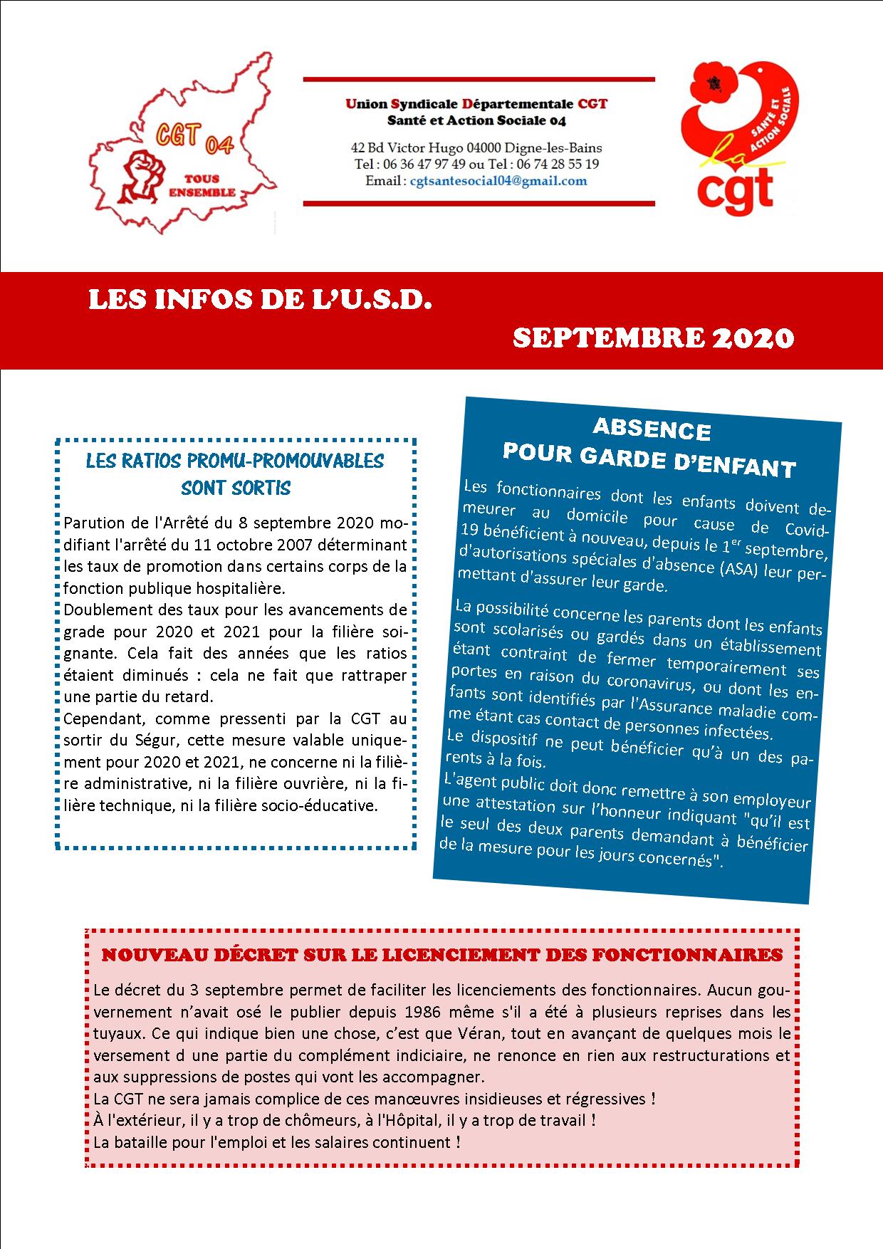 1296. Tract USD CGT Santé et Action Sociale 04 actualité septembre 2020 (p1)